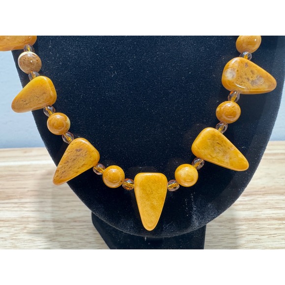 Vintage 19" Polished Beaded Agate Necklace and Earrings Set - Picture 6 of 16